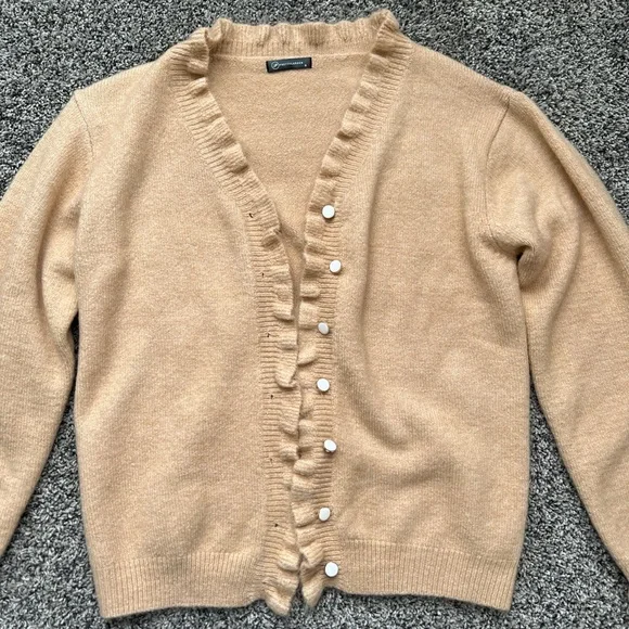 Tan Ruffle Button-Up Sweater - Picture 2 of 3